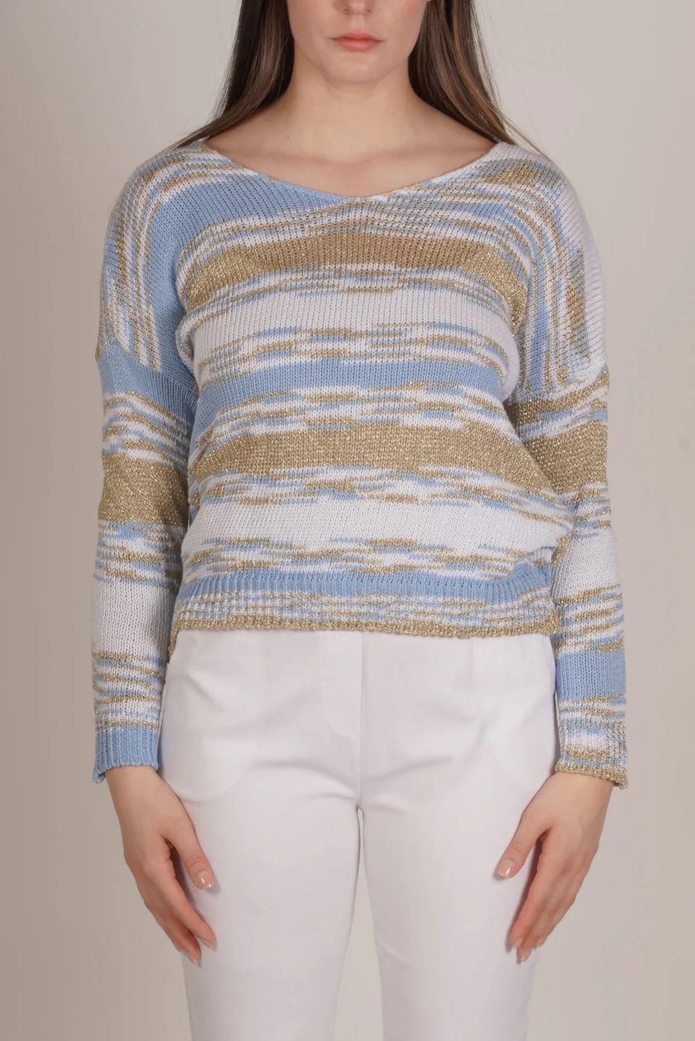 Marble V-Neck Top , Color: SkyBlue, Size: S