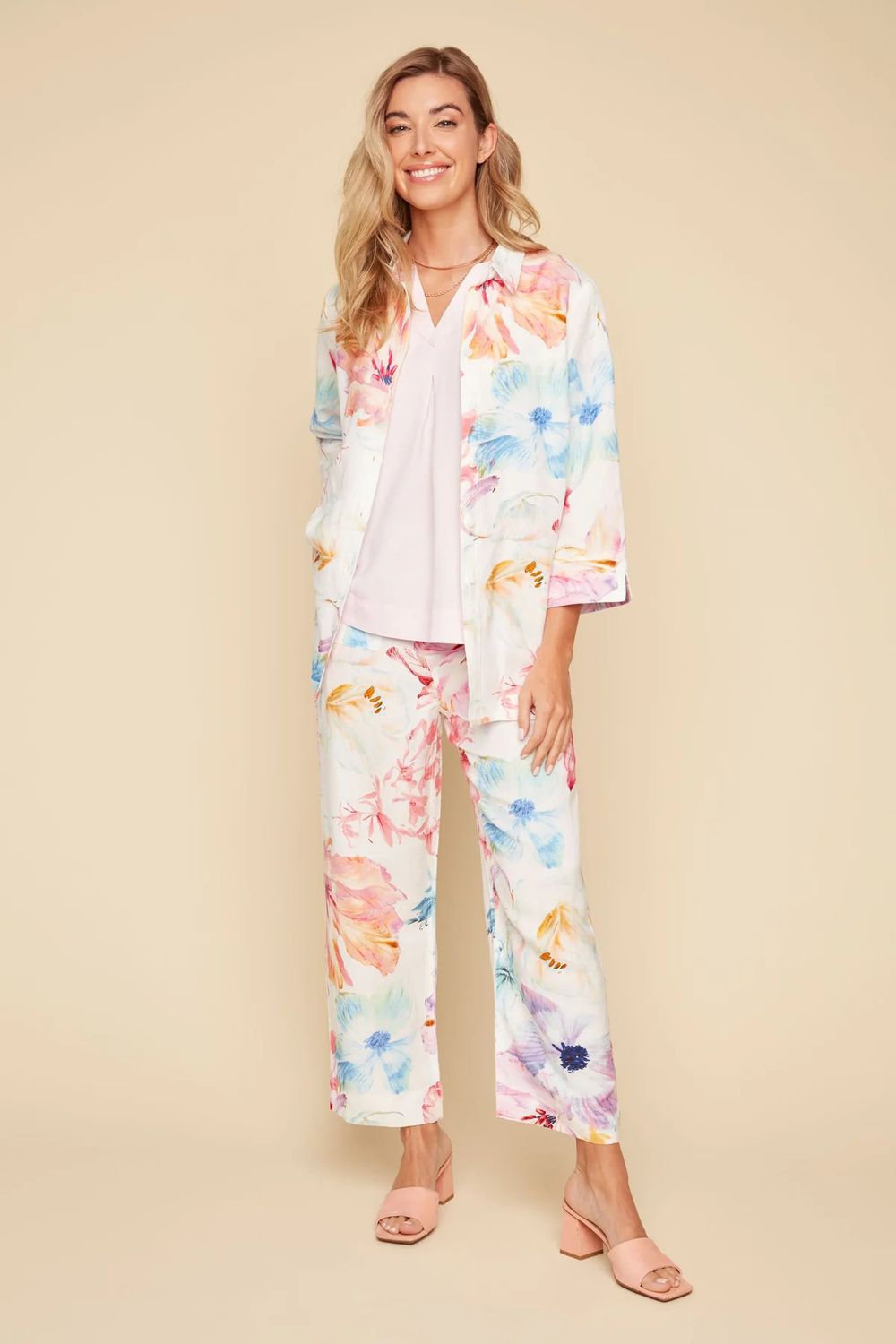 Floral Linen Blouse, Color: White/ Mix, Size: L