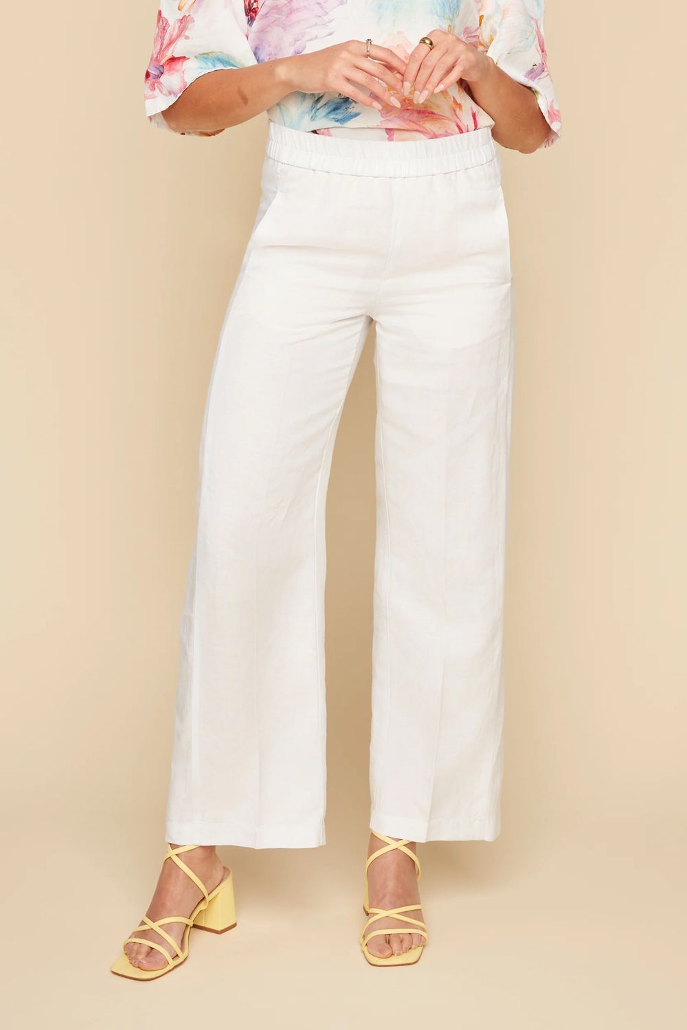 Linen Wide Leg, Color: White, Size: M