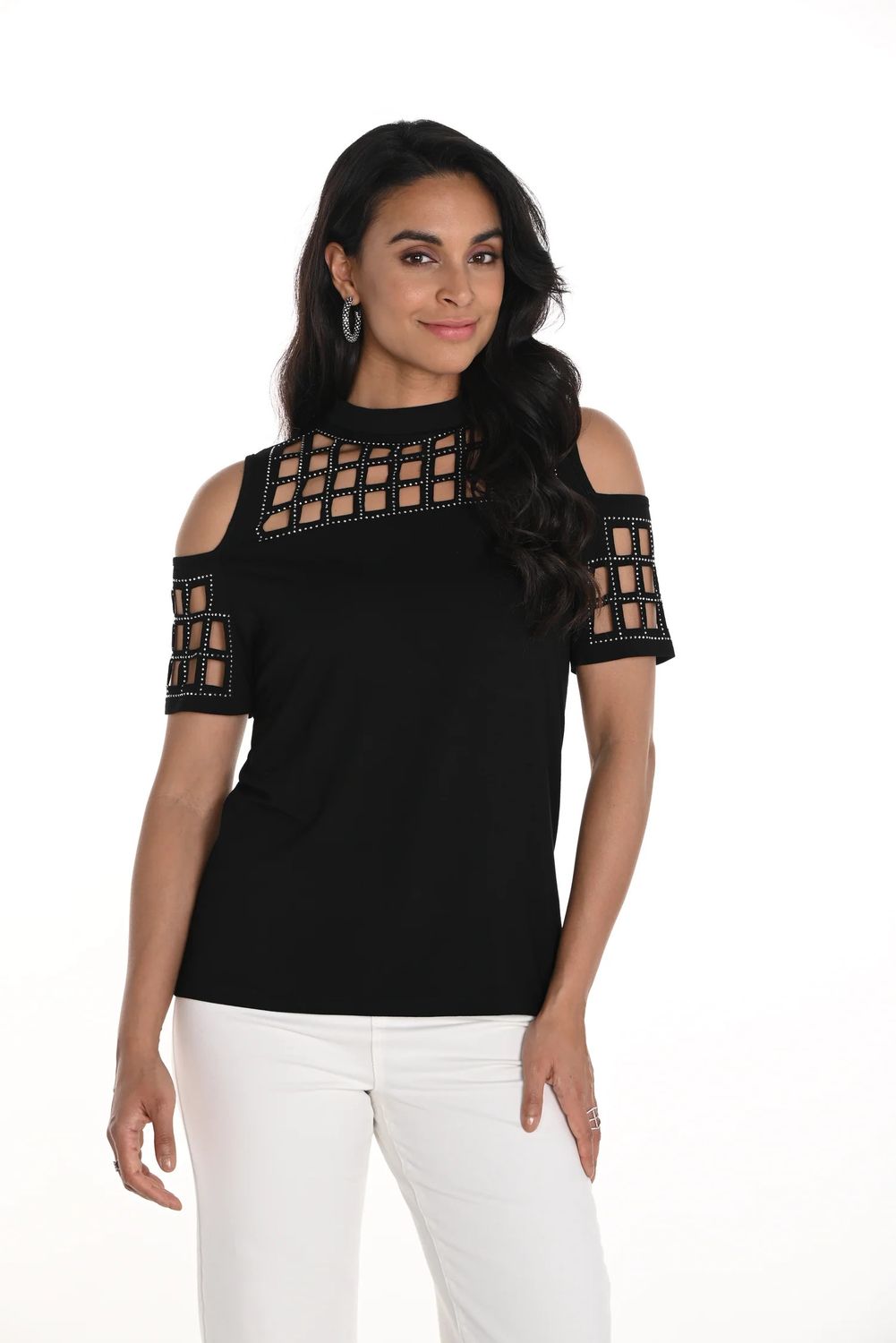Cold Shoulder Cut-Out Top, Color: Black, Size: XS