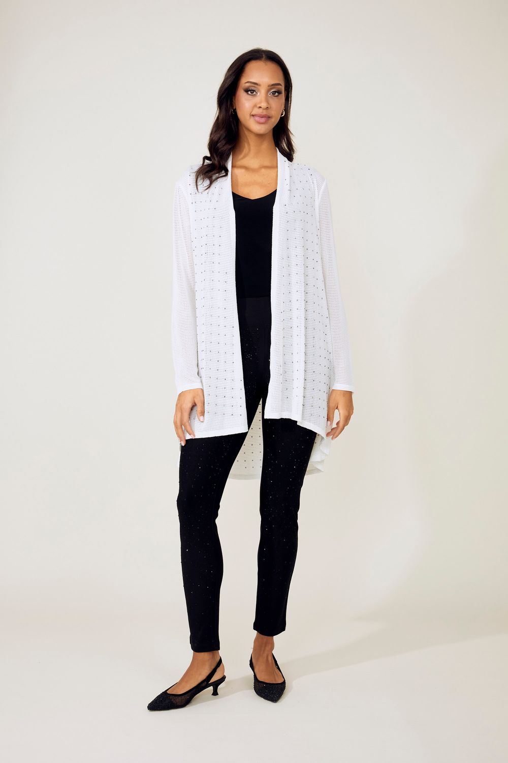 Mesh Rhinestone Cardigan, Color: Off- White, Size: S