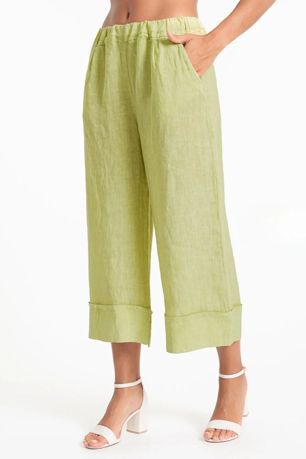 Linen Crop Pant , Color: Wasabi, Size: S