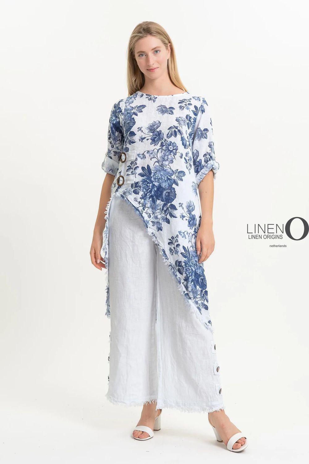 French Linen Printed Top, Color: Bianco Mix, Size: XS