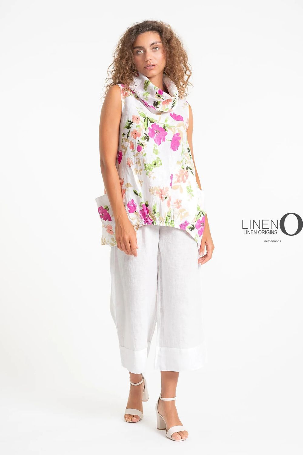 Cowl Floral Tunic Top, Color: White/ Multi, Size: S