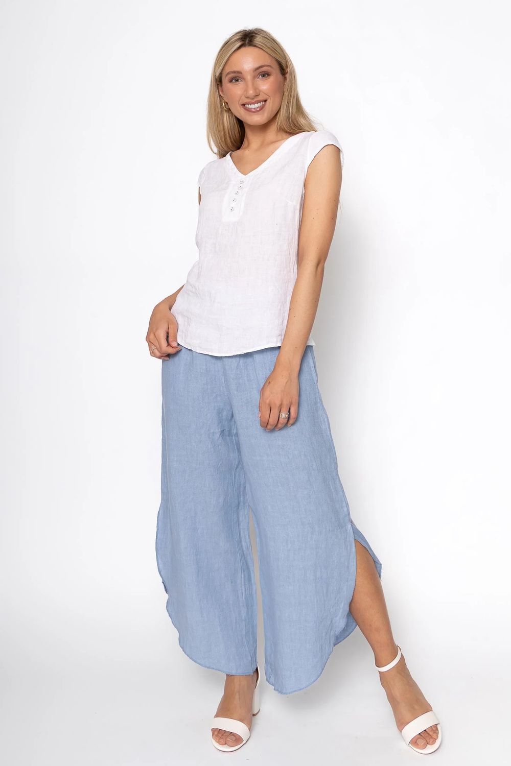 French Linen Cap T-shirt, Color: White, Size: S