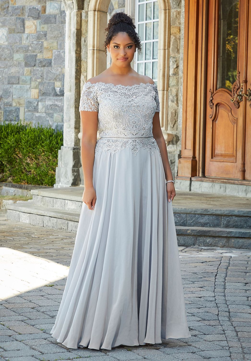 Beaded Lace Bodice Gown , Color: Silver, Size: 14