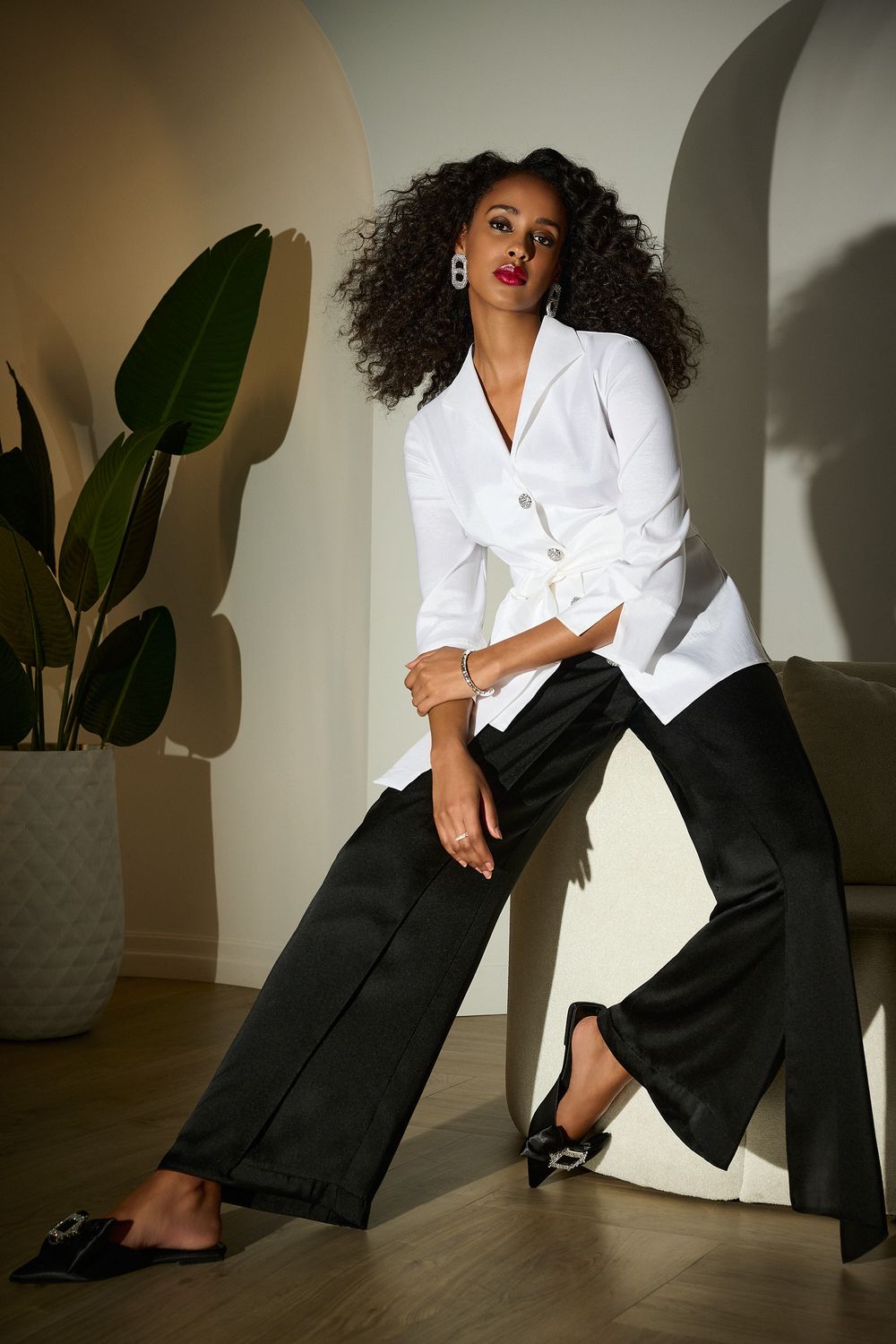 Satin Wide Leg Panel Pant, Color: Black, Size: 8