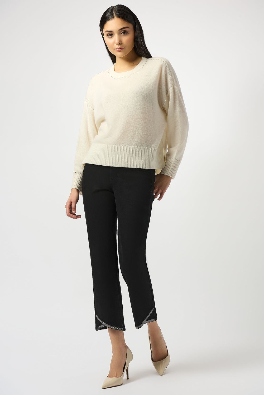 Slim Crop Jean w/ Hem Detail, Color: Black, Size: 10