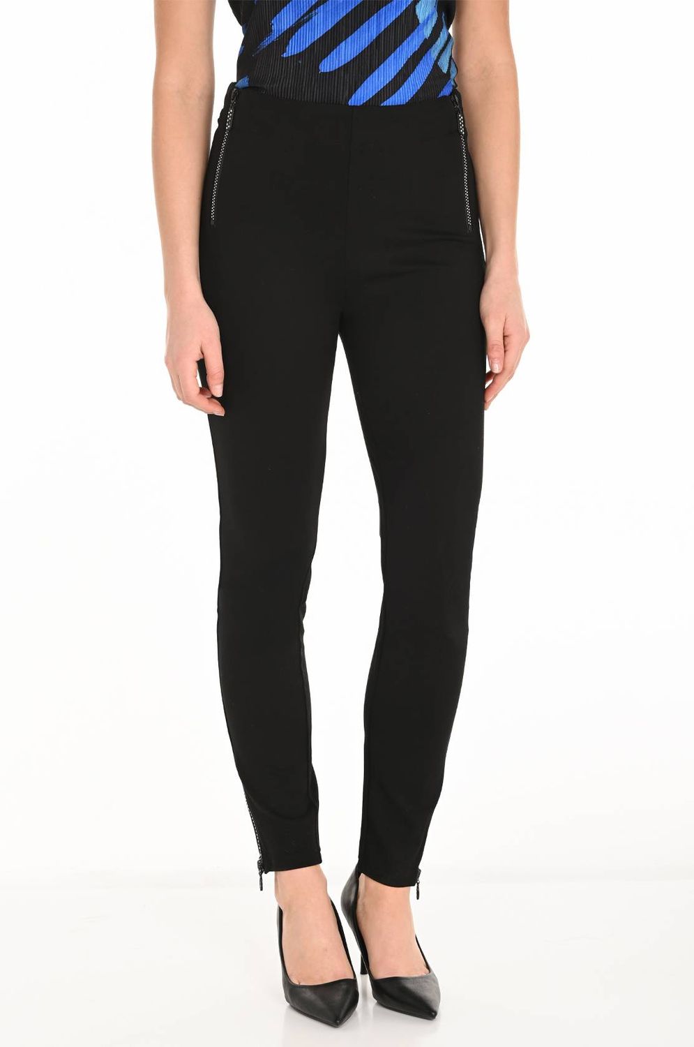 Elegant Zip Detail High-Rise Pant , Color: Black, Size: S