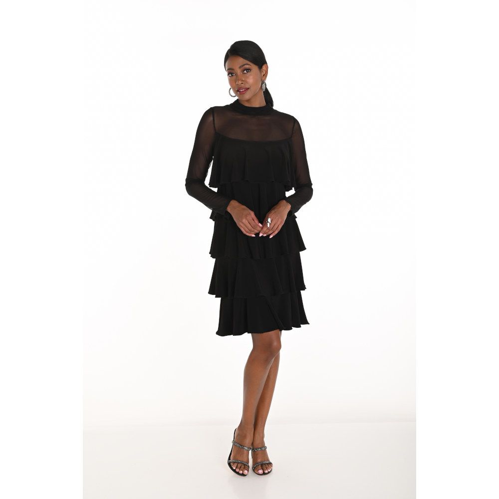 High-Neck Tiered Mini, Color: Black, Size: 12