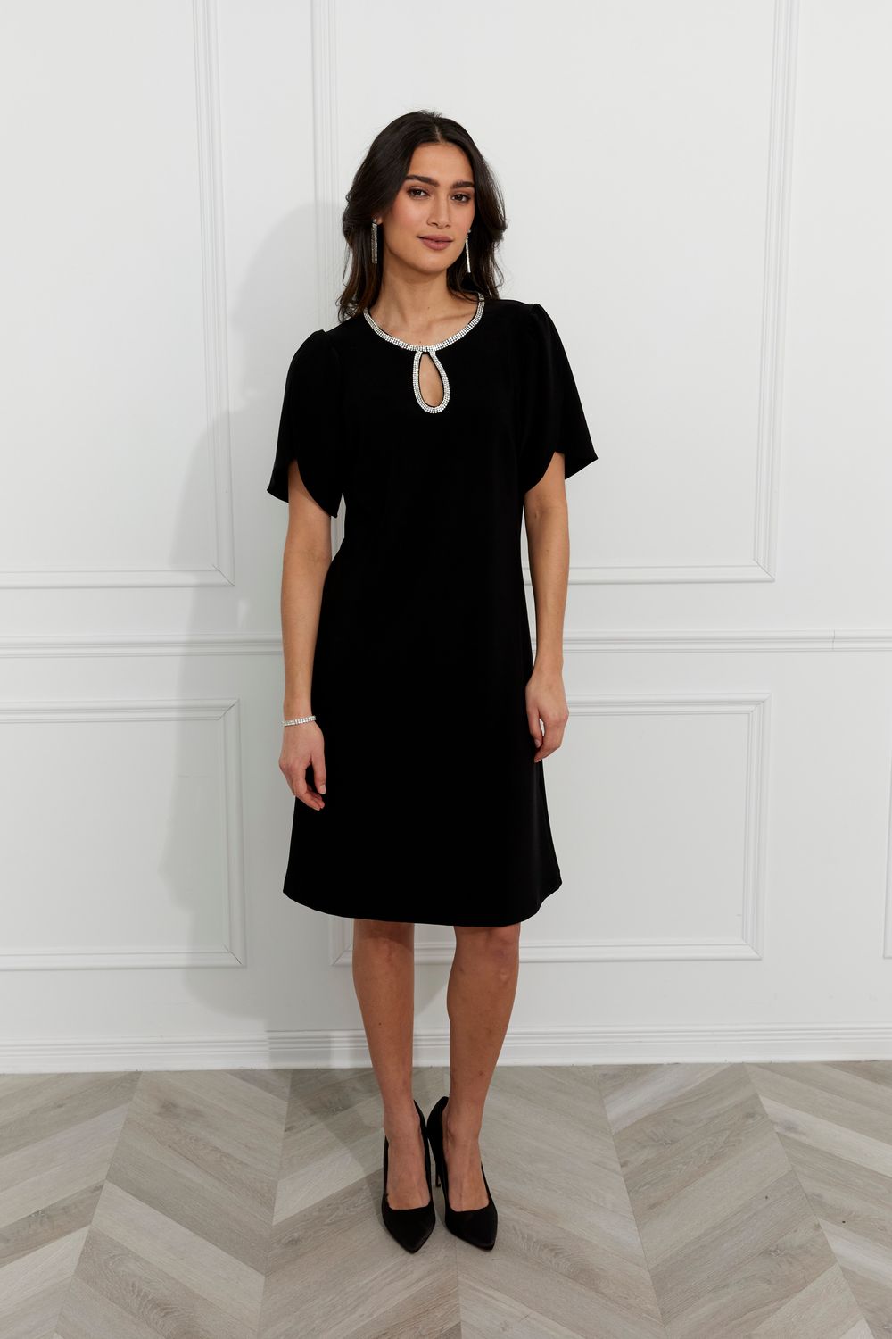 Jewel Embellished Shift Dress, Color: Black, Size: M