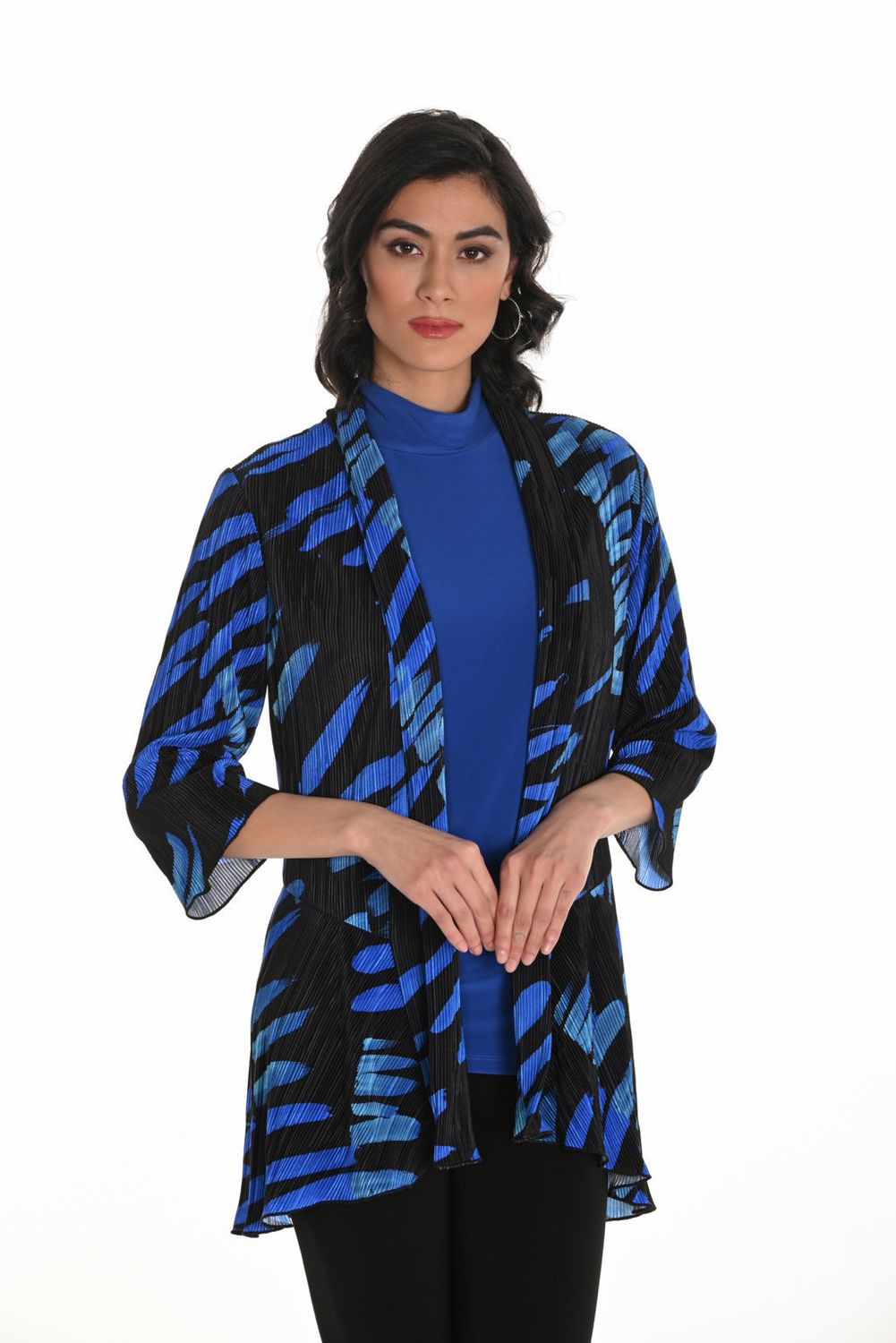 Pleated Multi Swing Back Cover-Up, Color: Blue/ Black, Size: 12