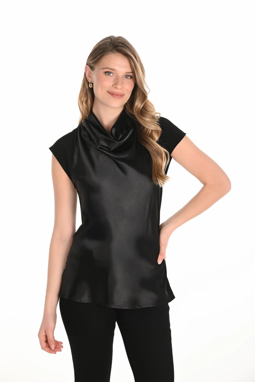 Cap Sleeve Cowl Neck Top, Color: Black, Size: 6