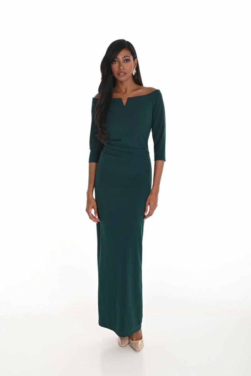 Elegant Off The Shoulder Ruched Gown , Color: Teal Green, Size: 6