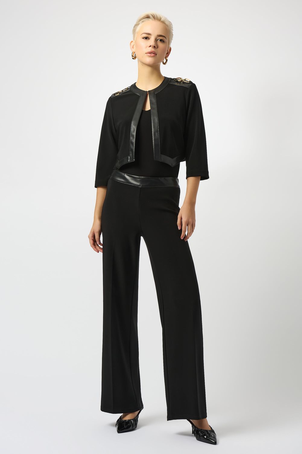 Leatherette Crop Jacket w/ Pant, Color: Black, Size: 6