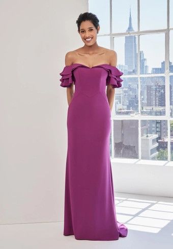 Off-Shoulder Ruffle Drape Sleeve Gown, Color: Mulberry, Size: 8