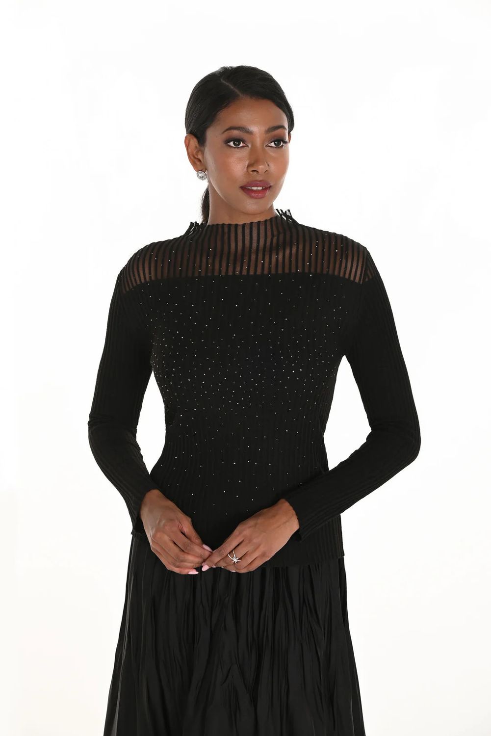 Ribbed Rhinestone Top, Color: Black, Size: S