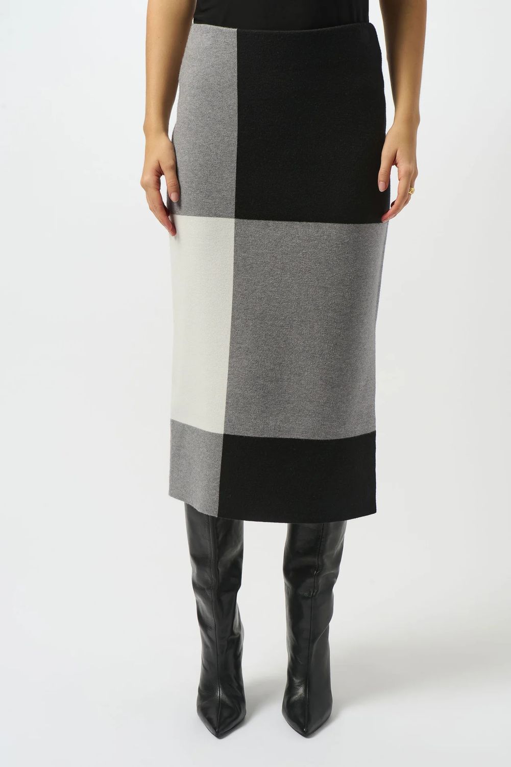 High- Waist Colour Block Skirt, Color: Black Multi, Size: M
