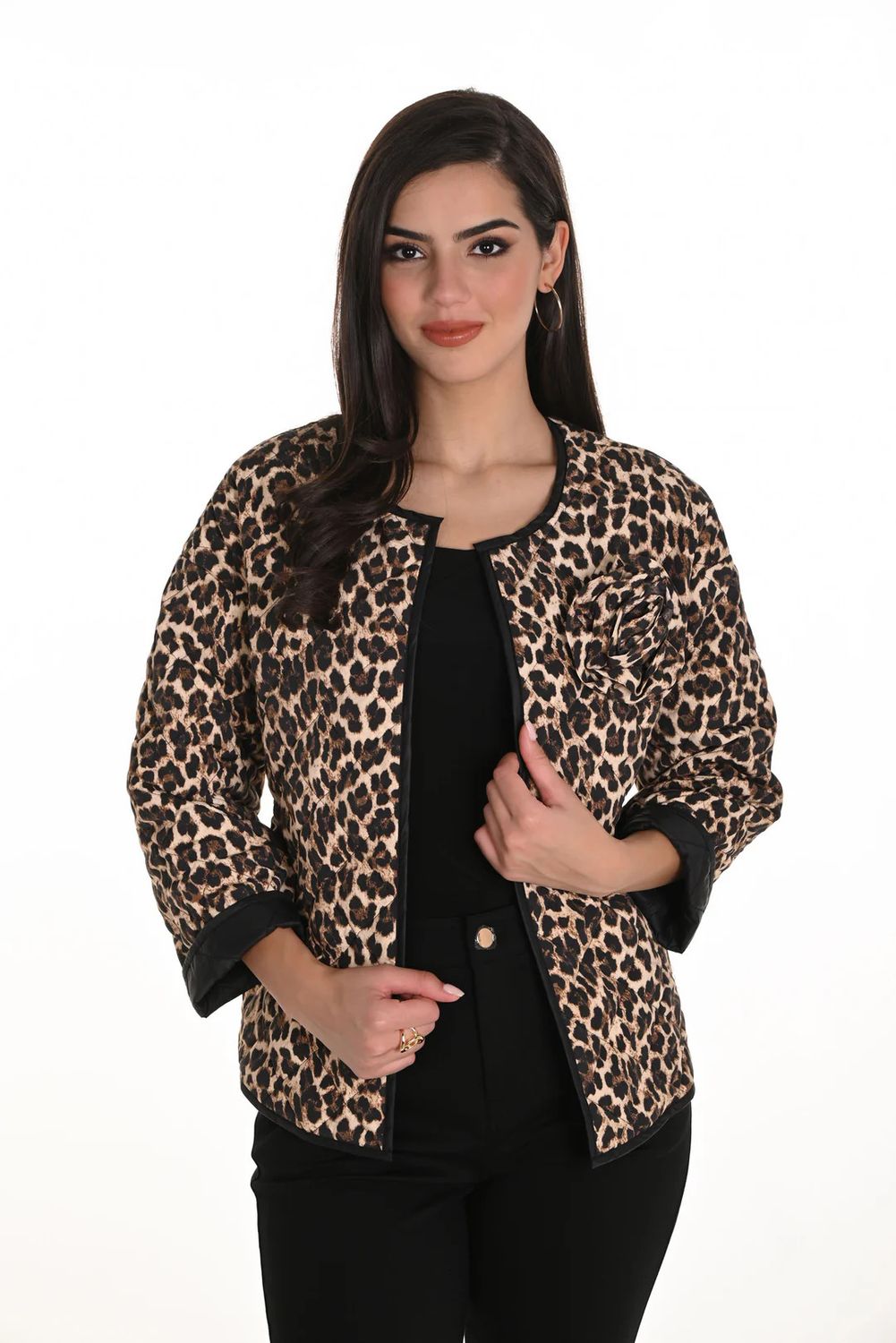 Reversible Animal Print Open Front , Color: Black / Animal Print, Size: S