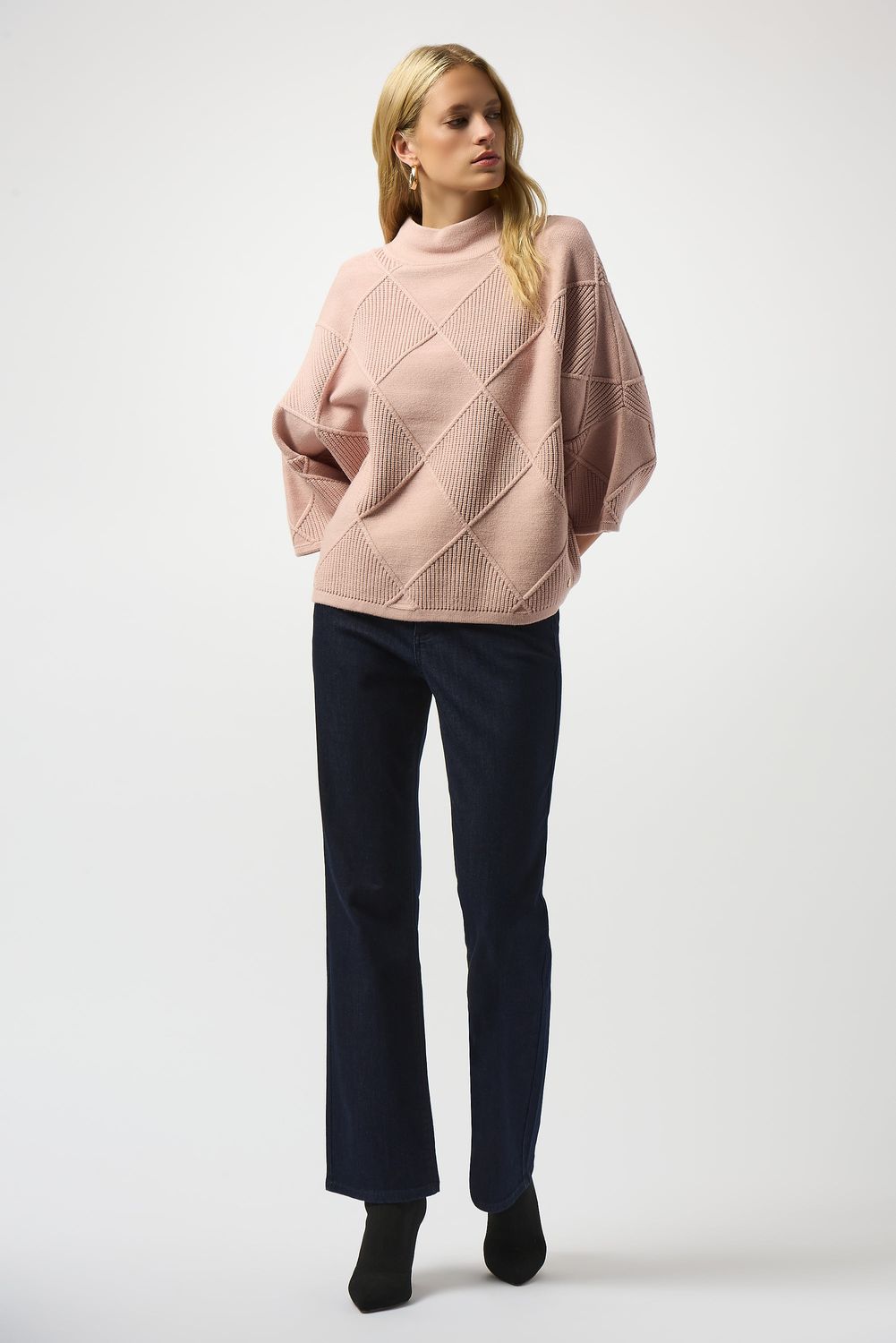 Mock Neck 3/4 Pullover , Color: Rose, Size: S