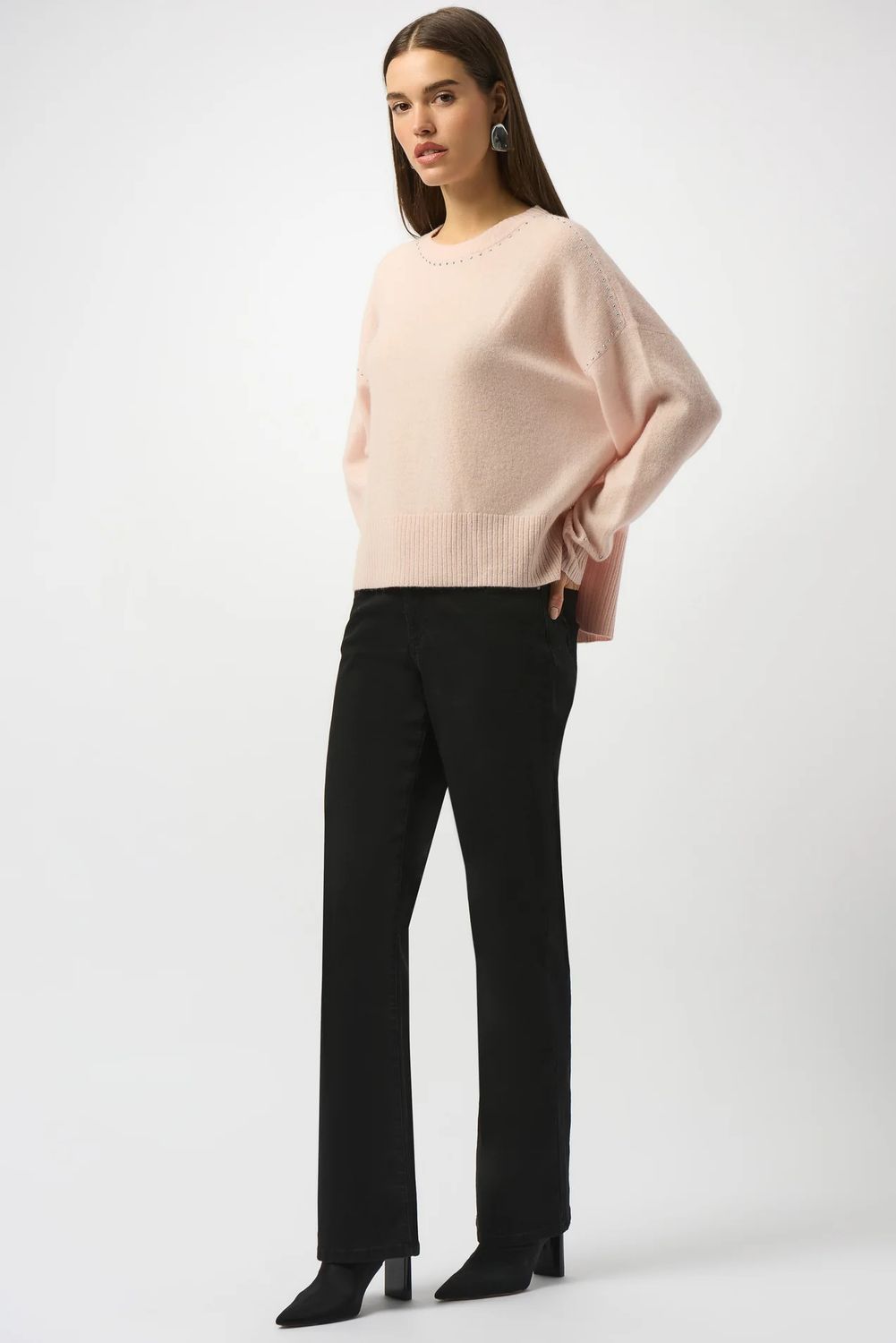 Studded Cashmere Crew Neck, Color: Rose, Size: XS