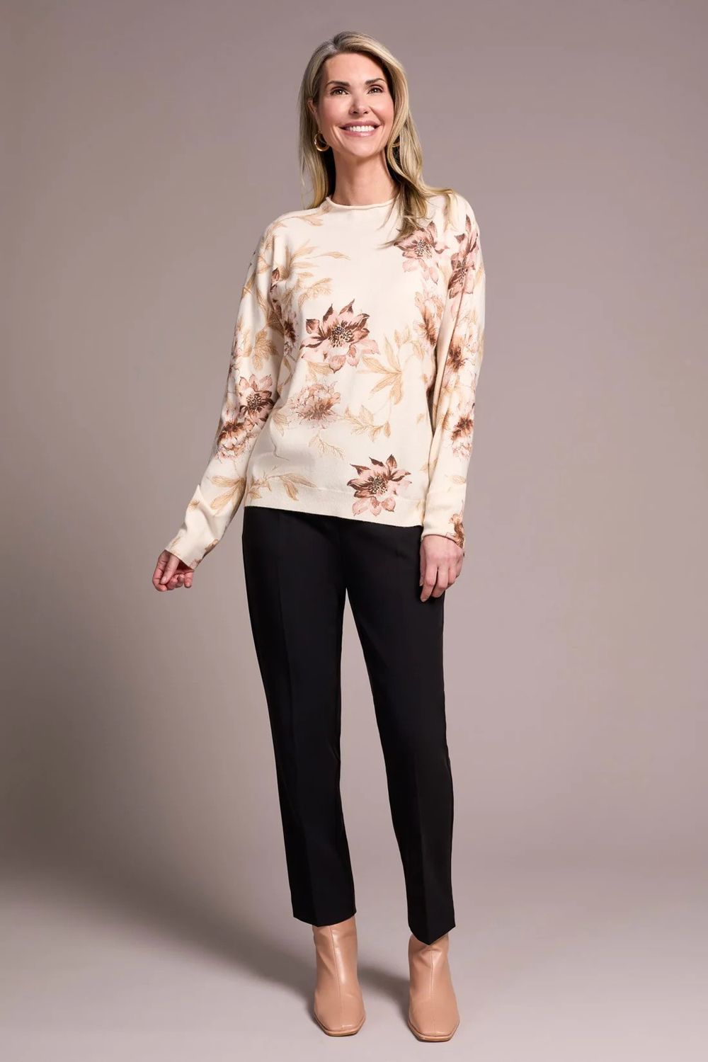 Printed Funnel Neck Sweater , Color: MoonStone, Size: S