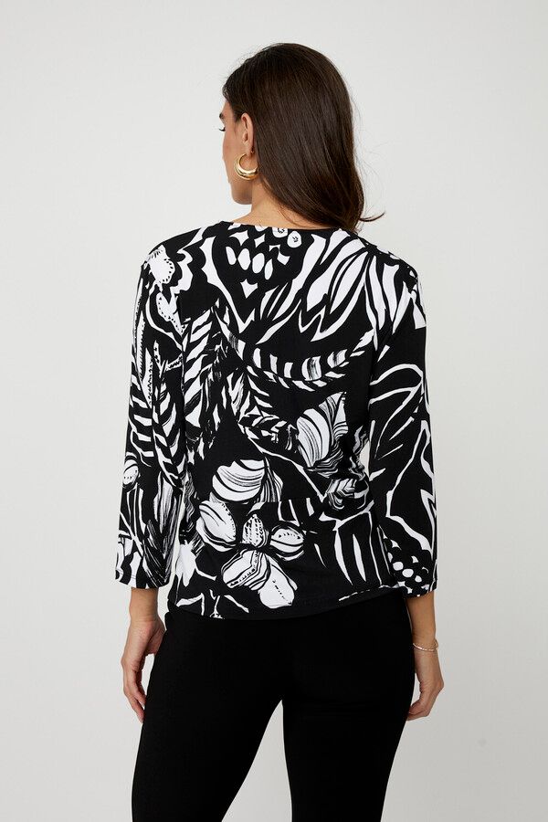Open Front Abstract Print Blazer , Color: Black/ White, Size: 8