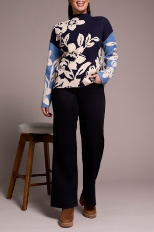 Jacquard Print Funnel Neck , Color: Sapphire, Size: S