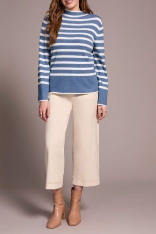Stripe Mock Funnel Neck Sweater , Color: H.SlateBlue, Size: S