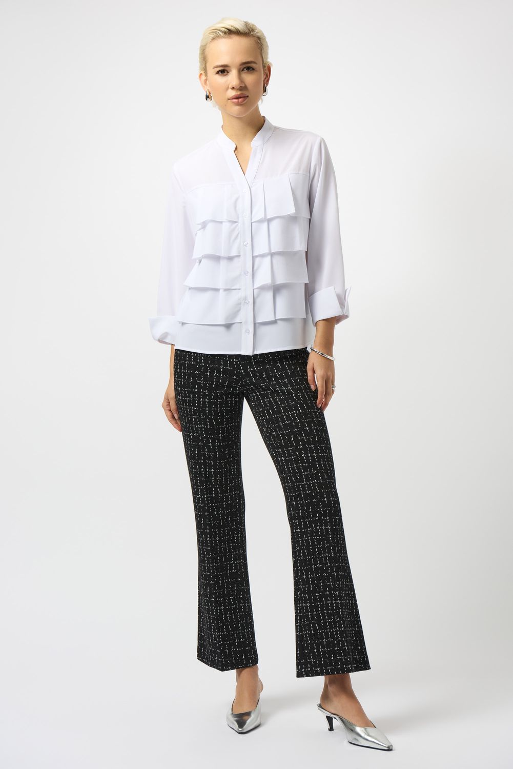 Ruffle Front Chic Button Blouse, Color: White, Size: S