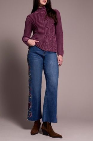 Mock Neck Cable Knit Sweater , Color: PassionPlum, Size: M