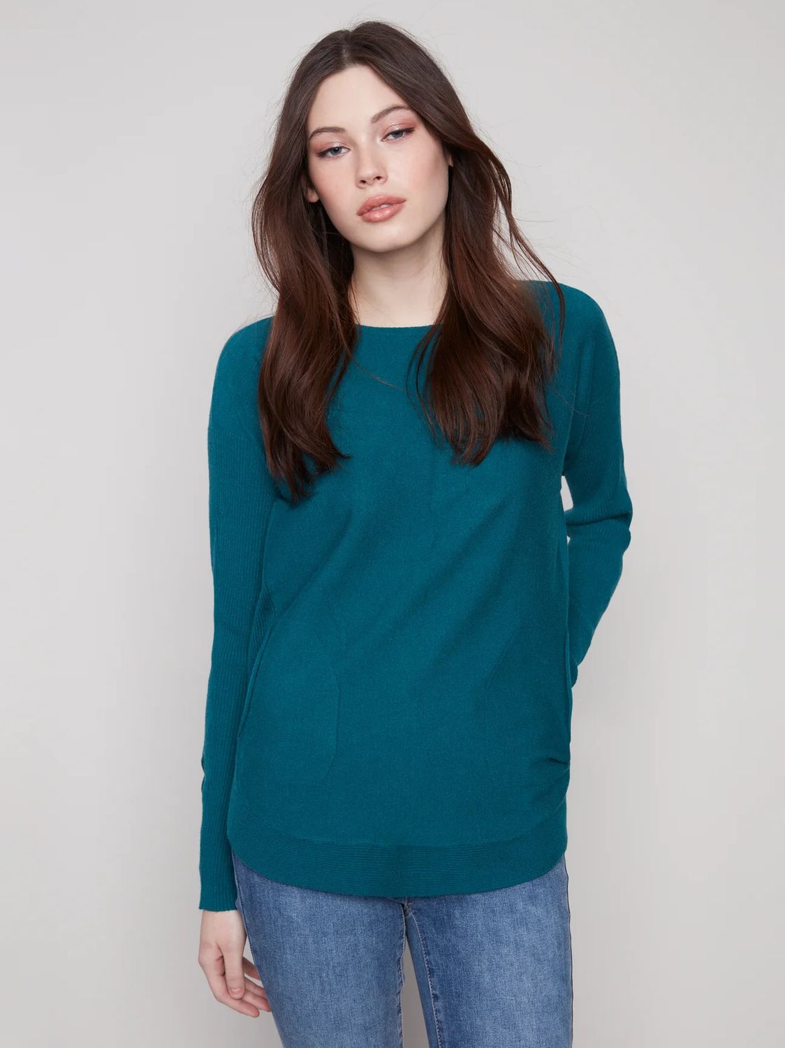 Lace Up Cuff Pocket Sweater , Color: Evergreen, Size: XS
