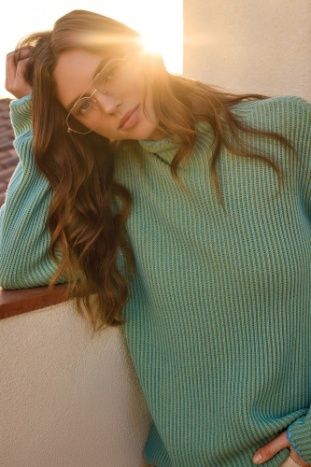 Funnel Neck Sweater , Color: AquaMist, Size: M