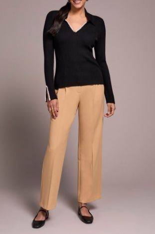 Collared Blanket Stitch Detail  Top, Color: Black, Size: S