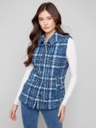 Plaid Boucle Knit Vest Jacket, Color: Moonlight, Size: XL