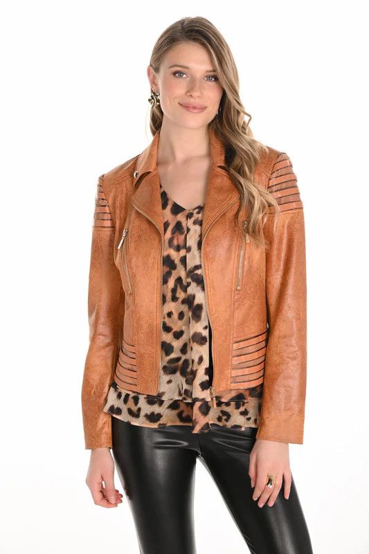 Leatherette Moto Jacket , Color: BurntOrange, Size: S