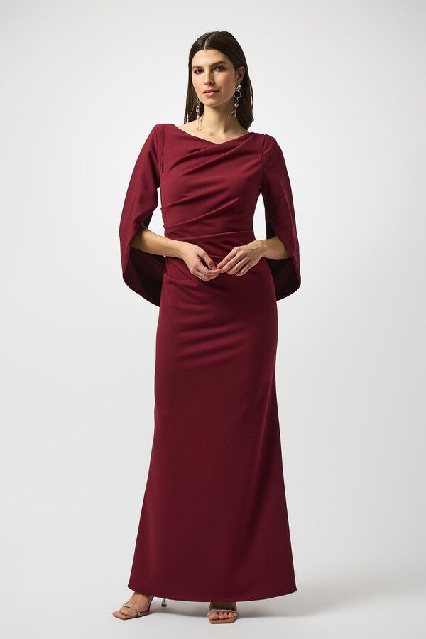 Cowl Sleeve Sheath Gown, Color: Merlot, Size: 12