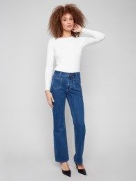 Patch Pocket Flare Jean, Color: Indigo, Size: 4