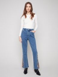 Floral Embroidered Bootcut Jean , Color: Med.Blue, Size: 6
