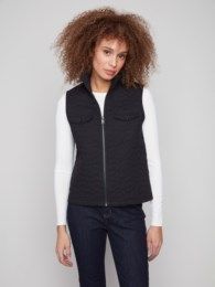 Floral Quilted Short Vest, Color: Black, Size: S