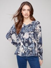 Printed V-Neck Sweater, Color: Posh, Size: XS