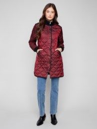 Long Quilted Puffer Jacket, Color: Cabernet, Size: S