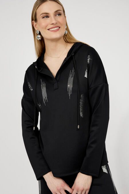 Elevated Hoodie w/ Jewel Embellishment , Color: Black, Size: S
