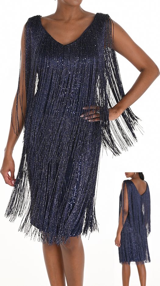 Fringed Sheath Shimmer Dress, Color: Marine, Size: S