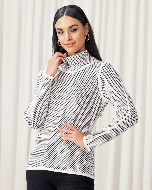 Textured Two- Toned Turtle Neck, Color: Off-White, Size: S