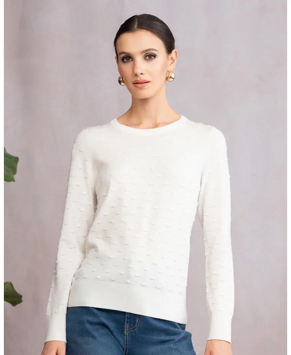 Light Weight Crew Neck Sweater, Color: Off-White, Size: S