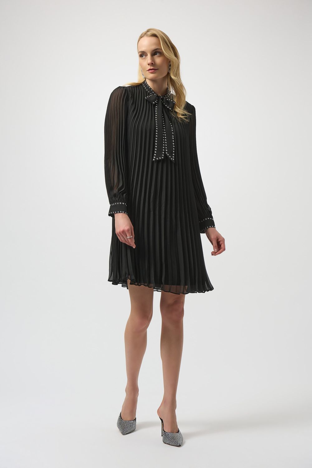 Mini Pleated A-Line Dress, Color: Black, Size: 12