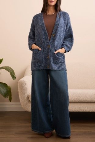 Oversized Puff Cardigan , Color: H.BlueAway, Size: M
