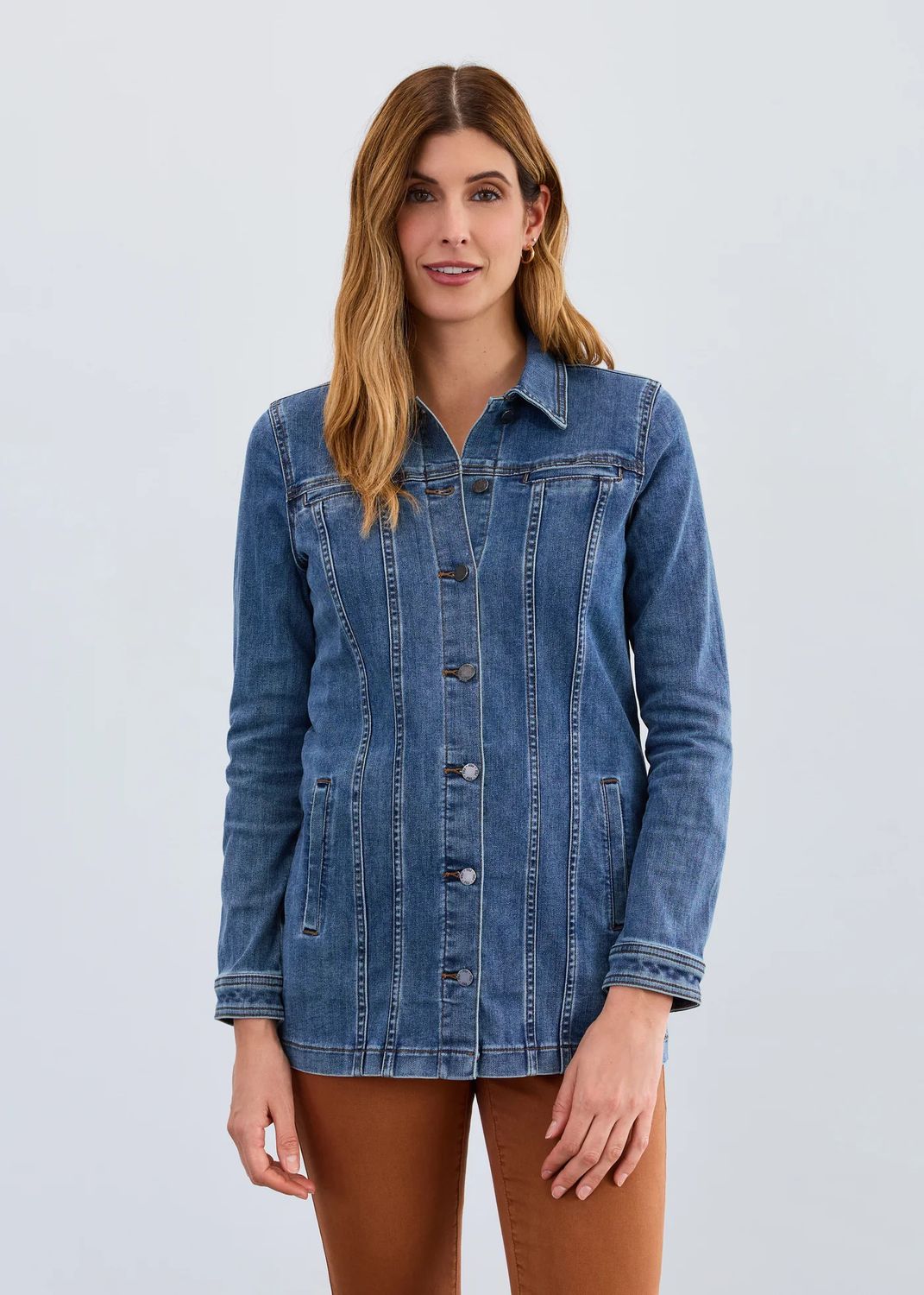 Long Denim Jacket , Color: Dark Indigo, Size: S