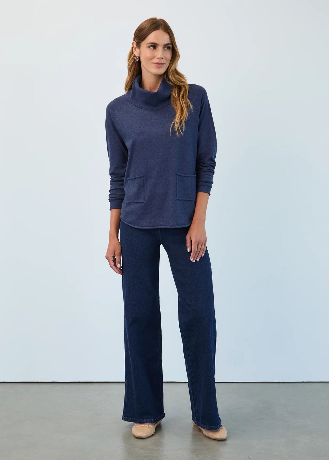 Cowl Neck Knit Sweater , Color: Indigo, Size: S